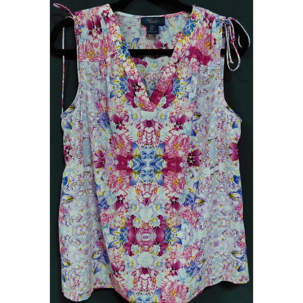 RACHEL Floral Sleeveless Top Multicolor Women V-Neck Lightweight Size M